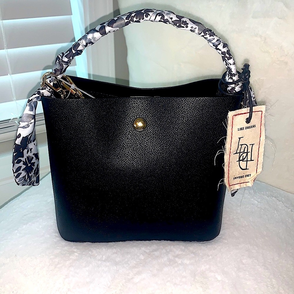 Black Handbag with detachable strap.